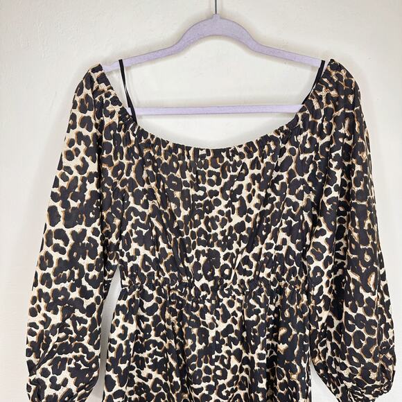Plenty Tracy Reese Anthropologie Peasant Linen Blend Leopard Cheetah Romper Med - Picture 9 of 15